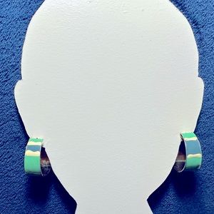 Goldtone with abstract stripes enamel paint hoop earrings